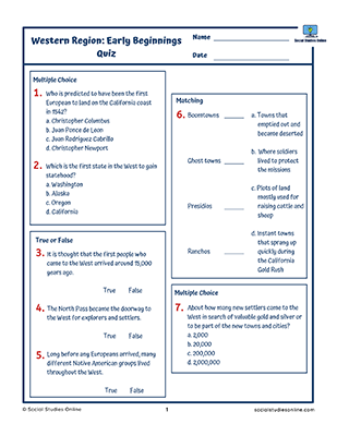 Southwest Region - Early Beginnings Quiz - SSO_400px